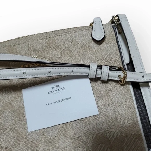 NWT Coach Signature Jacquard File Crossbody Bag Light Khaki Chalk w Dust Bag - Picture 6 of 7